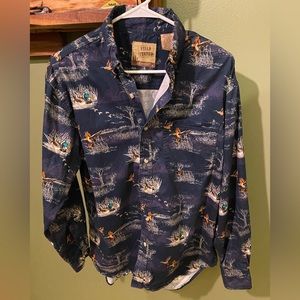 Mens medium 100% cotton waterfowl print button down shirt